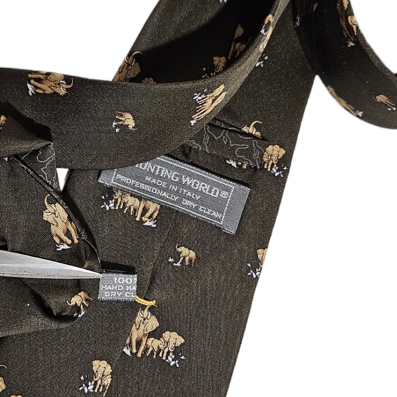HUNTING WORLD Green Elephant Silk LUXURY Tie HANDMADE ITALY - Picture 3 of 6